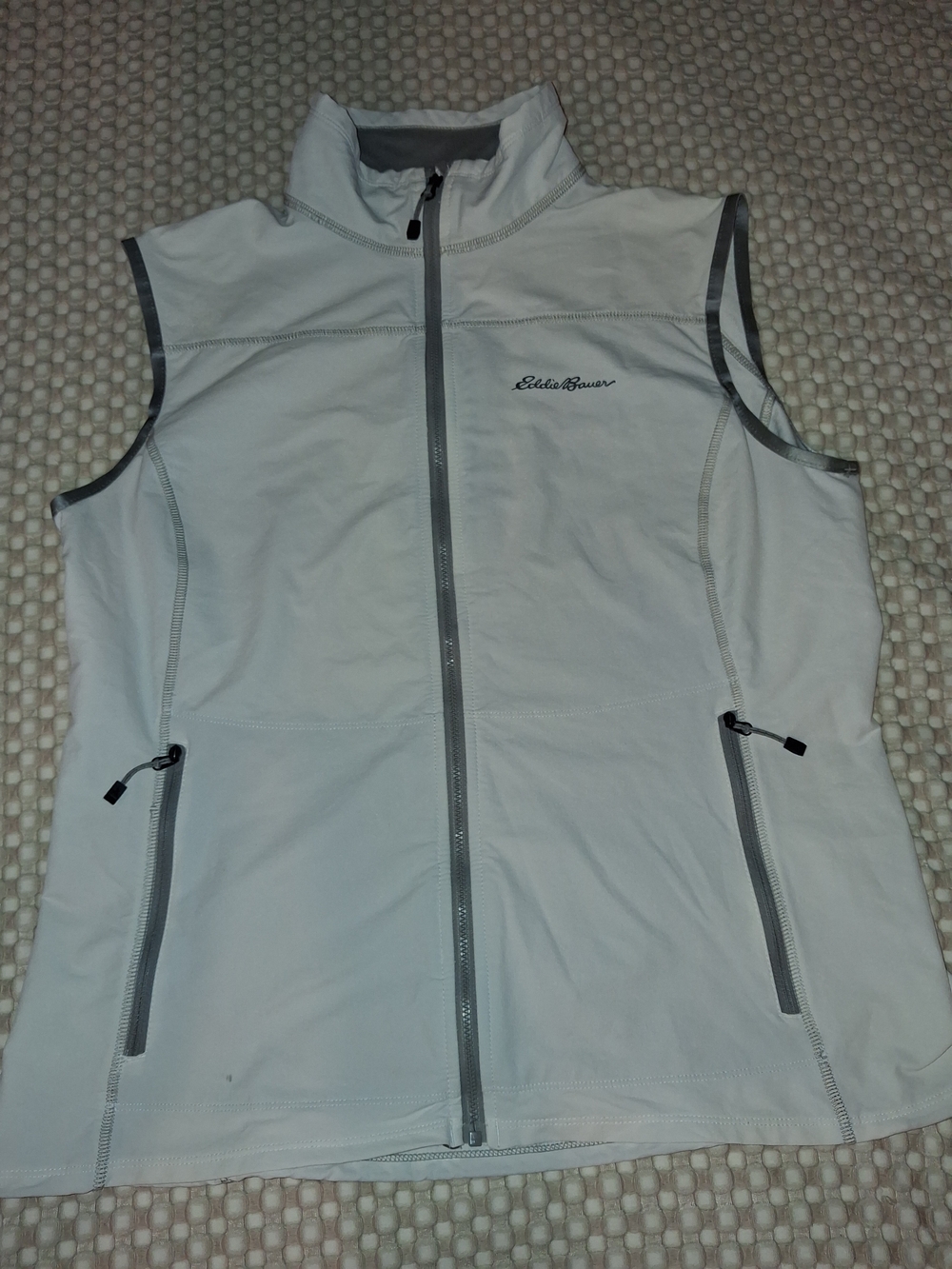 Eddie Bauer White Softshell Vest with Gray Trim